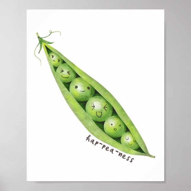Cute Vegetable Grönt Sweet Peas Pun Poster (Framsidan)