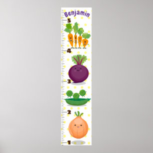 Cute vegetables cartoon illustration growth chart poster