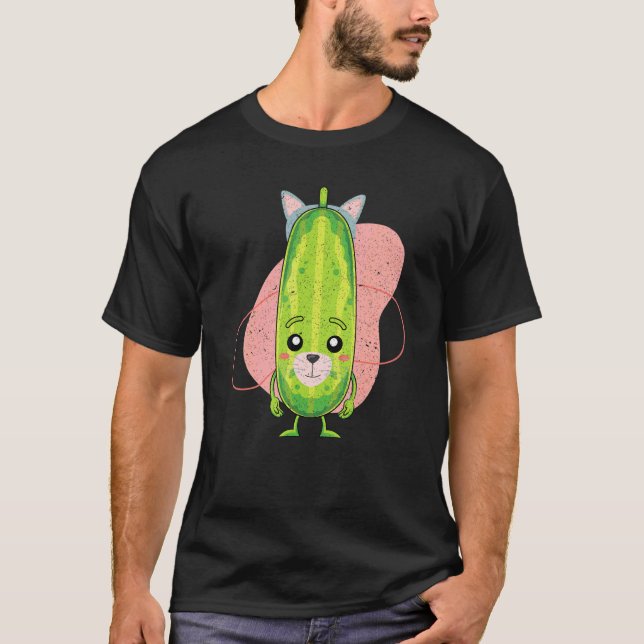 Cute Veggie Cat Öron Pickle Cucumber Vegetable Pic T Shirt (Framsida)