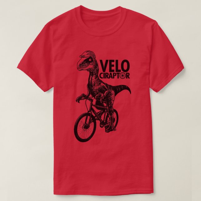 Cute Velociraptor Dinosaur Riding Bicycle Gift för T Shirt (Design framsida)