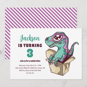 Cute Velociraptor in box Kids Dinosaur Birthday Inbjudningar