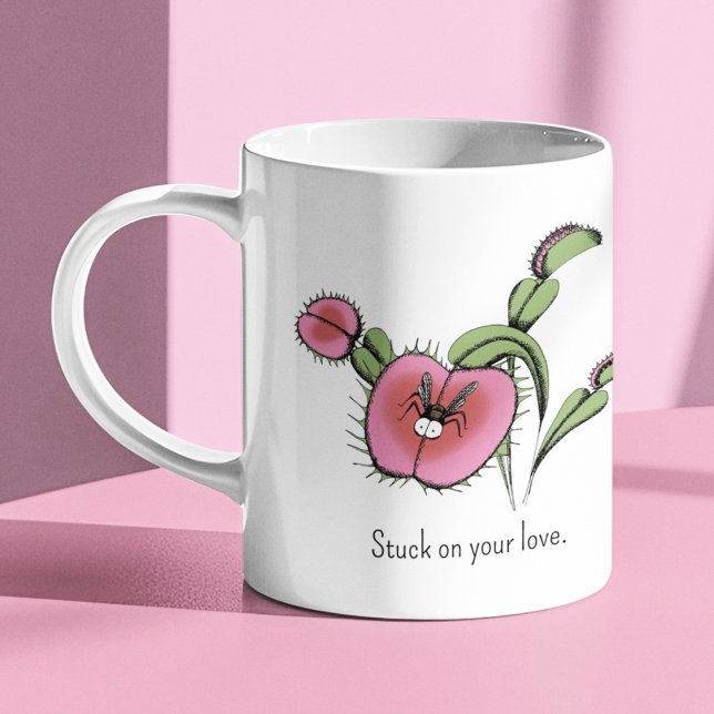 Cute Venus Flycatch Plant Heart Kaffemugg (Cute Carnivorous Venus Flytrap Mug for Plant Lover or Gardener. Valentine's Day, Anniversary, Bday)