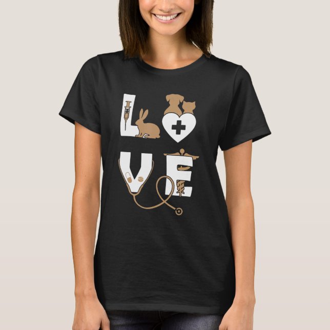 Cute Vet Tech Kärlek Animals Veterinarian Technici T Shirt (Framsida)