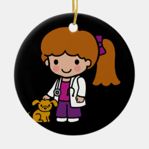 Cute Veterinarian Girl with puppy Julgransprydnad Keramik