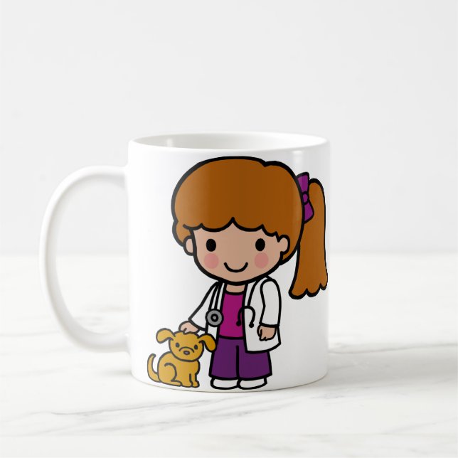 Cute Veterinarian Girl with puppy Kaffemugg (Vänster)