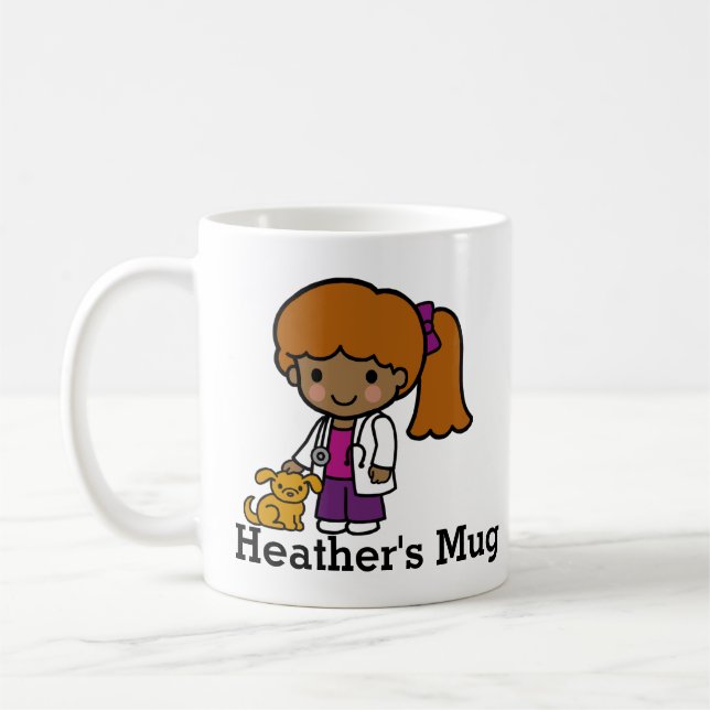 Cute Veterinarian Girl with puppy Kaffemugg (Vänster)