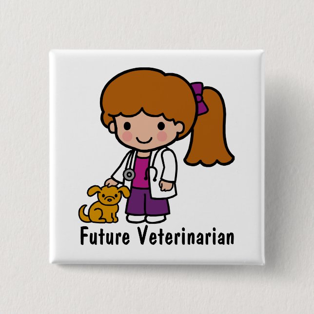 Cute Veterinarian Girl with puppy Knapp (Framsida)