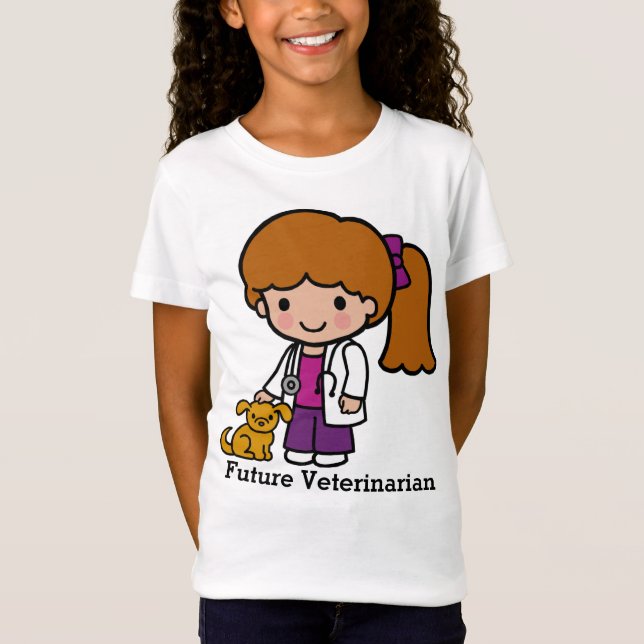 Cute Veterinarian Girl with puppy T Shirt (Framsida)