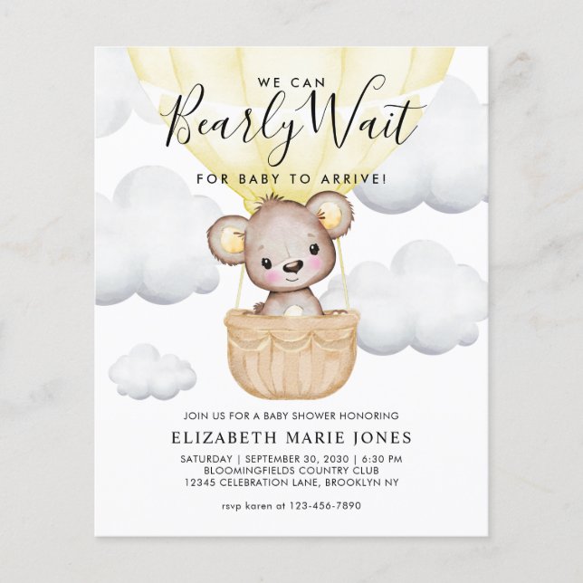 Cute vi kan bearly Wait Gult Balloon Baby Shower (Framsida)