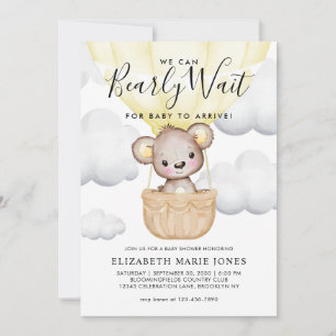 Cute vi kan bearly Wait Gult Balloon Baby Shower Inbjudningar