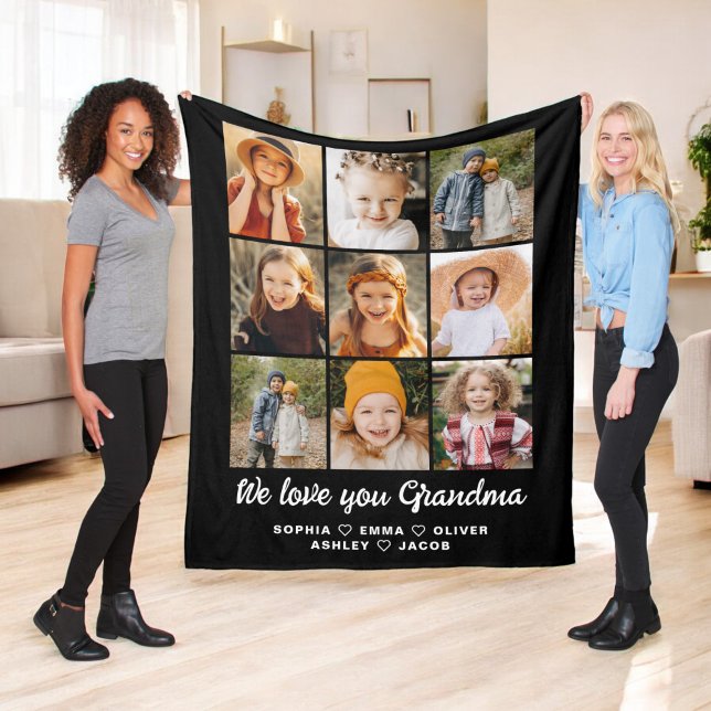 Cute Vi kärlek dig Grandma-fotokollage Fleecefilt (Skapare uppladdad)