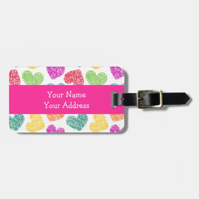 Cute Vibrant Doodled Heart Valentine Day Mönster Bagagebricka (Horisontell Framsida)