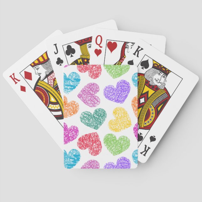 Cute Vibrant Doodled Heart Valentine Day Mönster Spelkort (Baksidan)