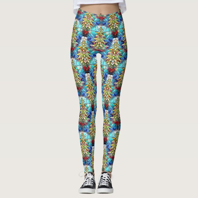 Cute Vibrant-glaset Julgran Mönster Leggings (Framsida)
