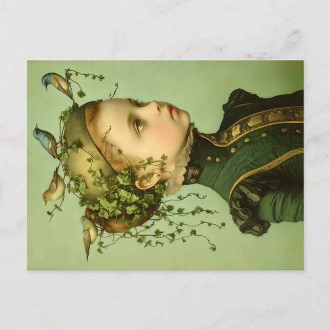 Cute Victorian Girl & Vines & Birds BD9 Vykort (Framsida)