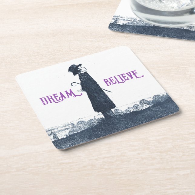 Cute Victorian Man Dream Tro Quote Underlägg Papper Kvadrat (Vinklad)