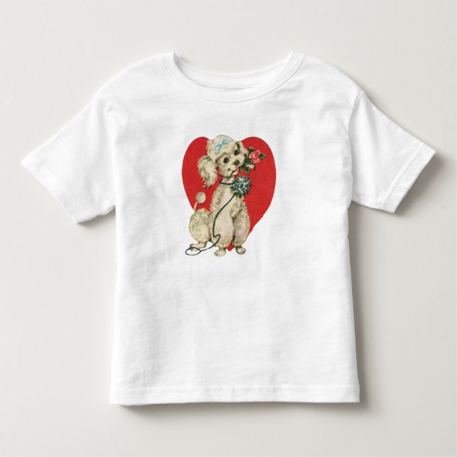 Cute Victorian Pudel med Ro och rött hjärta T Shirt (Framsida)