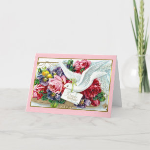 Cute Victorian Rosa Röd ros White Dove Birthday Kort