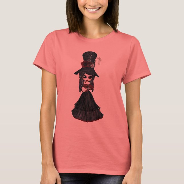 Cute Victorian Steampunk Goth Girl T Shirt (Framsida)