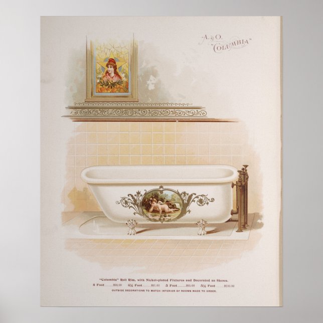 Cute Victorian Vintage Bathtub Cherub Guld Poster (Framsidan)