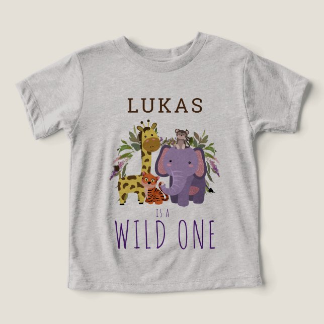 Cute Vild 1 Jungle Safari 1:a födelsedagen Party T Shirt (Design Framsida)