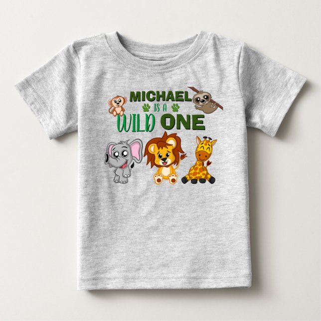 Cute Vild 1 Jungle Safari Animals första födelseda T Shirt (Framsida)