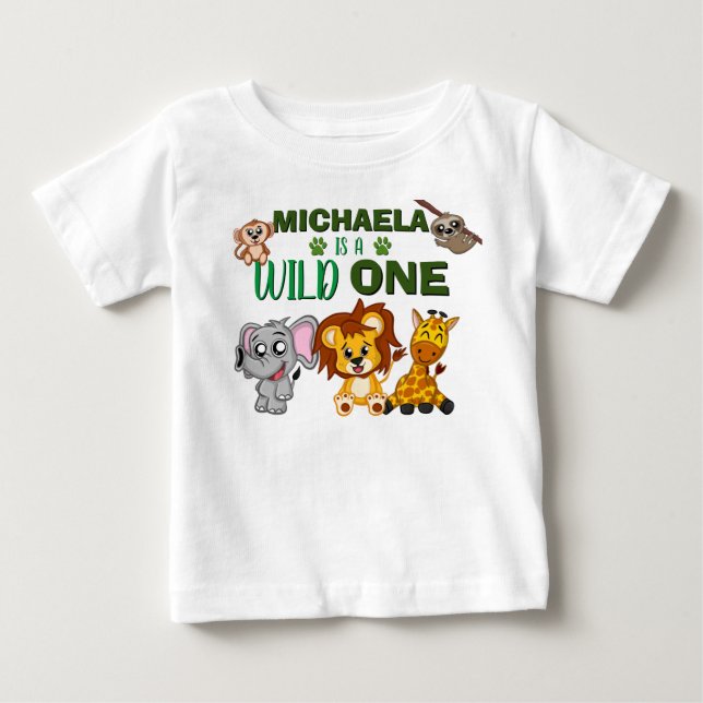 Cute Vild 1 Jungle Safari Animals första födelseda T Shirt (Framsida)