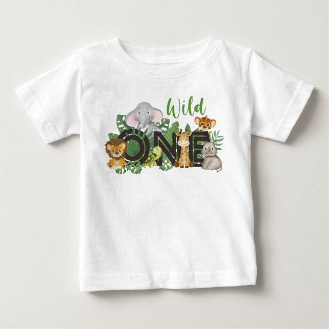Cute Vild 1 Jungle Safari Animals första födelseda T Shirt (Framsida)