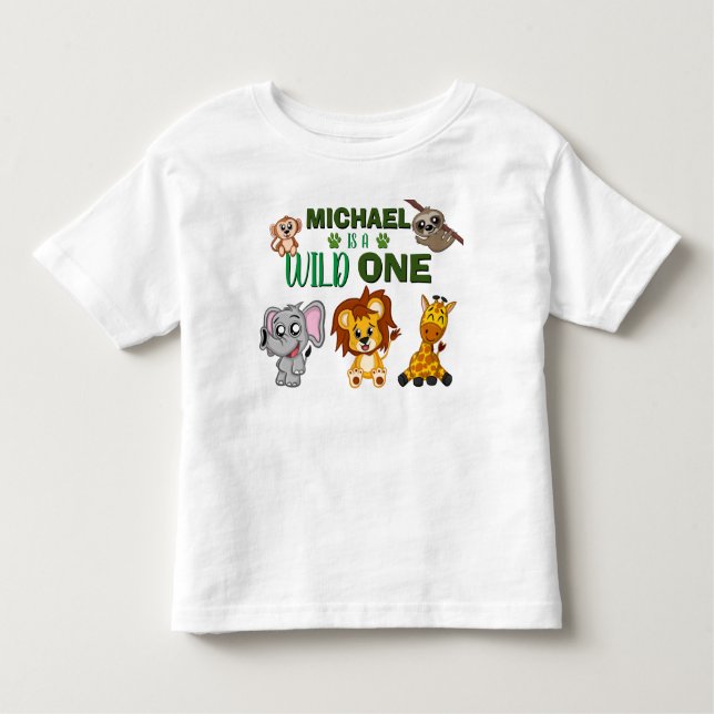 Cute Vild 1 Jungle Safari Animals första födelseda T Shirt (Framsida)