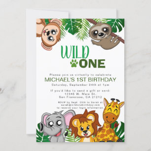 Cute Vild 1 Jungle Safari Virtuell första födelsed Inbjudningar
