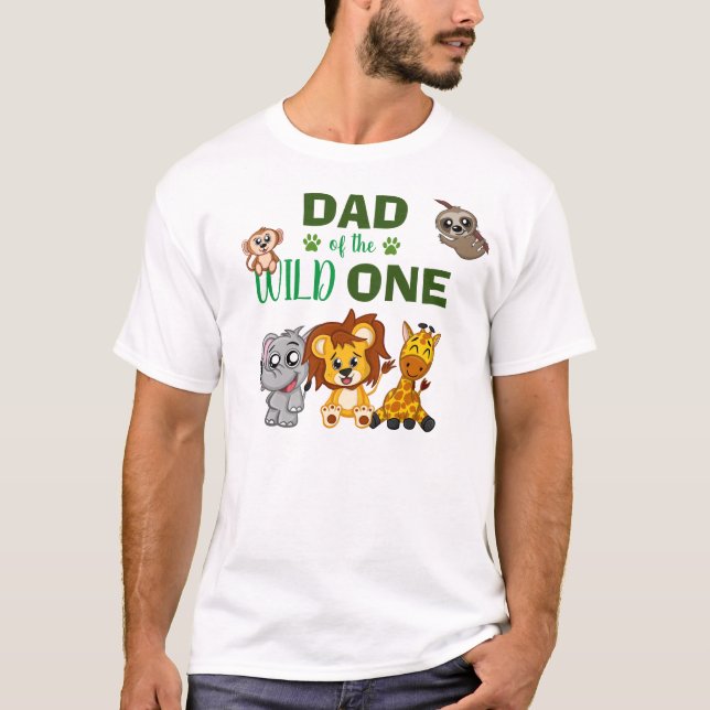Cute Vild 1 Jungle Safari Zoo Pappa Första födelse T Shirt (Framsida)