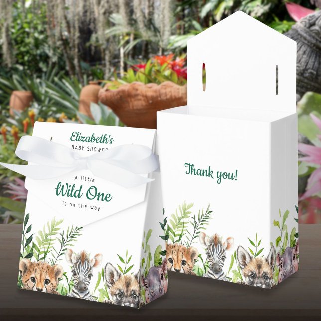 Cute Vild 1 Safari Animals Babyskor Presentaskar (Cute Wild One Safari Animals Baby Shower Favor Boxes)