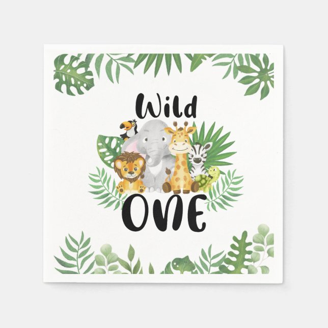 Cute Vild 1 Safari-djur 1:a födelsedagen Pappersservett (Framsidan)
