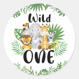 Cute Vild 1 Safari-djur 1:a födelsedagen Runt Klistermärke
