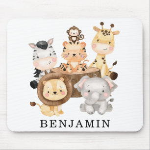 Cute Vild Baby Safari Animals Anpassningsbar Monog Musmatta