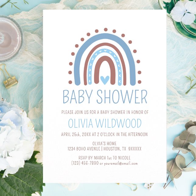 Cute Vild Boho Rainbow Blue Boy Shower Inbjudningar (Skapare uppladdad)