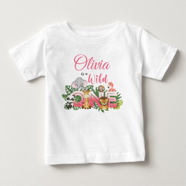 Cute Vild en första födelsedag Safari Jungle Girl T Shirt (Framsida)