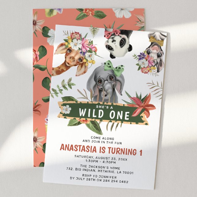 Cute Vild en Jungle Girls 1:a födelsedag Party Inbjudningar (Skapare uppladdad)