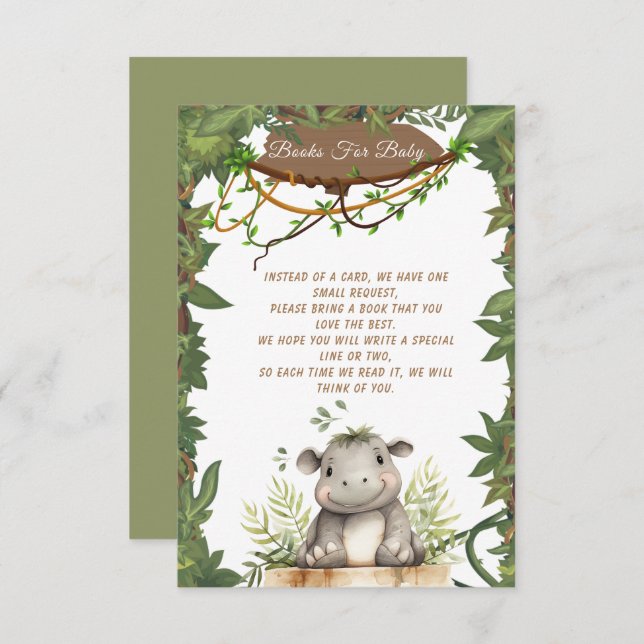 Cute Vild en safari Baby Hippopotamus Baby Shower Tilläggskort (Fram/baksida)