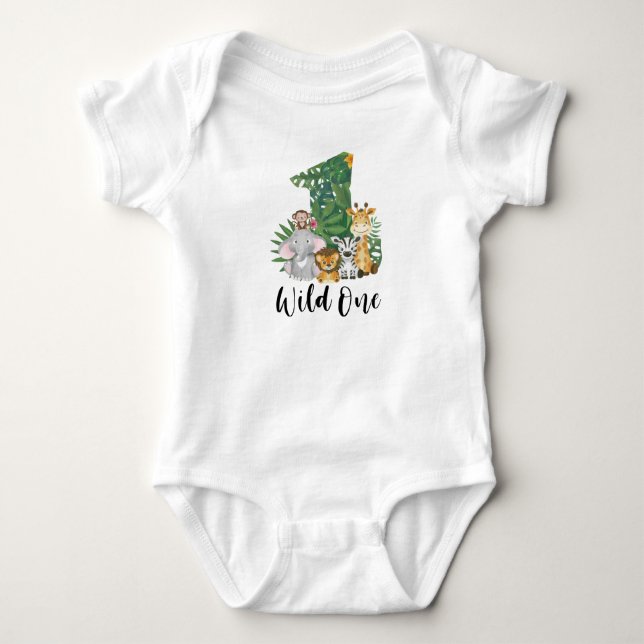 Cute Vild Ett första födelsedag Safari Jungle Baby T Shirt (Framsida)