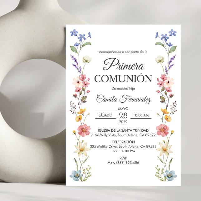 Cute Vild Flowers Primera Comunion First Communion Inbjudningar (Skapare uppladdad)