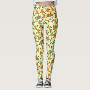 Cute Vild Fox och Löv Mönster Leggings