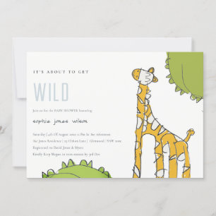 Cute Vild Giraffe Kid Drawn Baby Shower Inbjudan