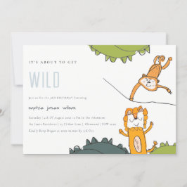Cute Vild Jungle Animals Kid Drawn Birthday Inbjud Tack Kort