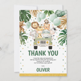 Cute Vild Jungle Safari Animals Greenery Birthday Tack Kort