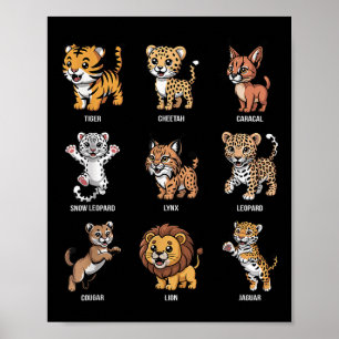 Cute Vild katt Tecknad Animals Big Cat Species Jun Poster