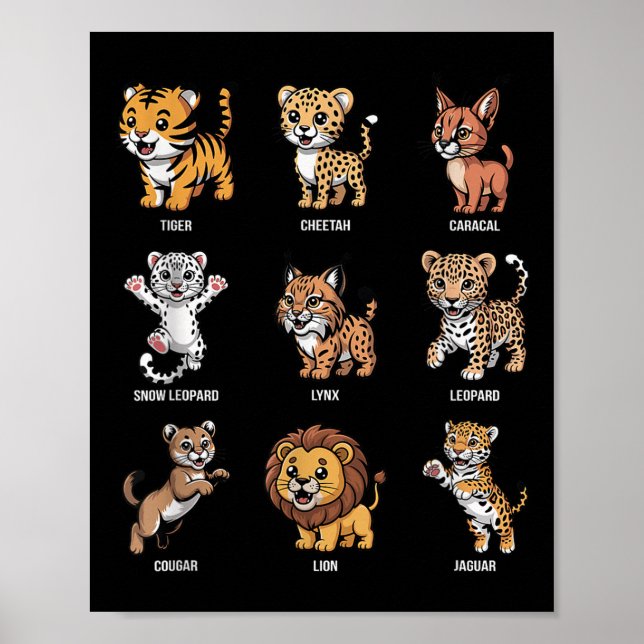 Cute Vild katt Tecknad Animals Big Cat Species Jun Poster (Framsidan)