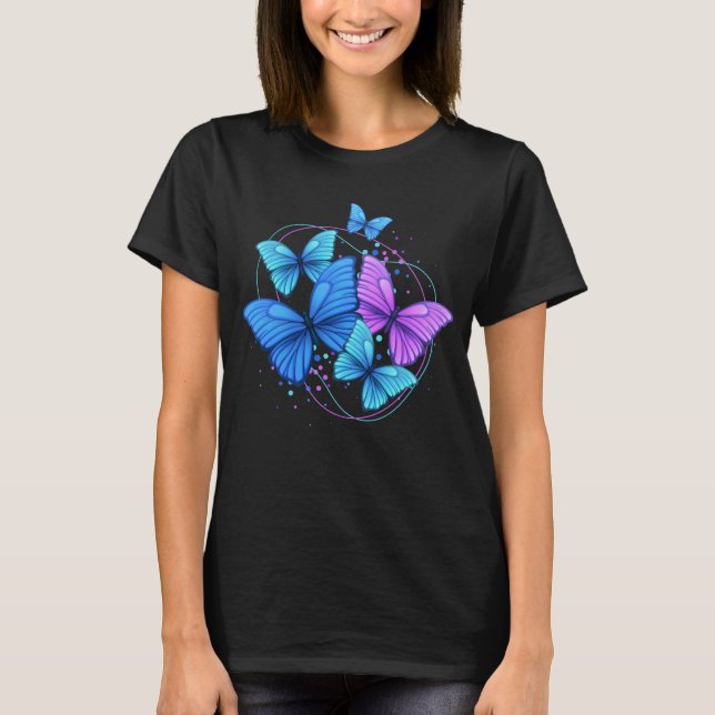 Cute Vild och gnistfärgade fjärilar T Shirt (Framsida)
