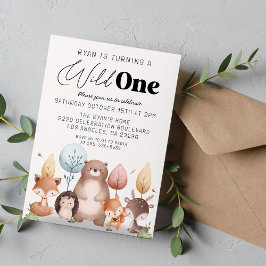 Cute Vild One Forest Woodland Animals Birthag Inbjudningar