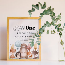 Cute Vild One Forest Woodland Animals Birthag Poster